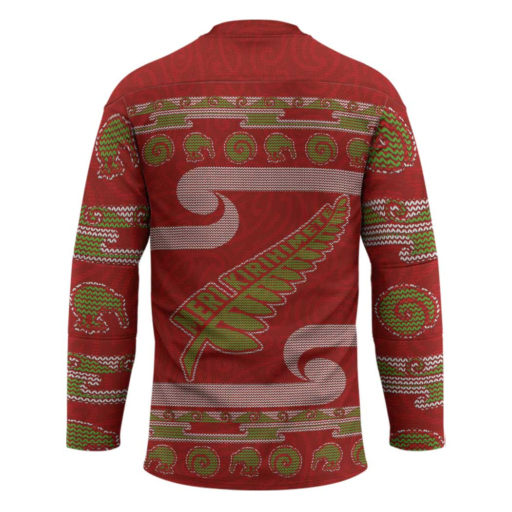 New Zealand Christmas Hockey Jersey Meri Kirihimete Silver Fern Knit Style Green Color LT03 - Polynesian Pride