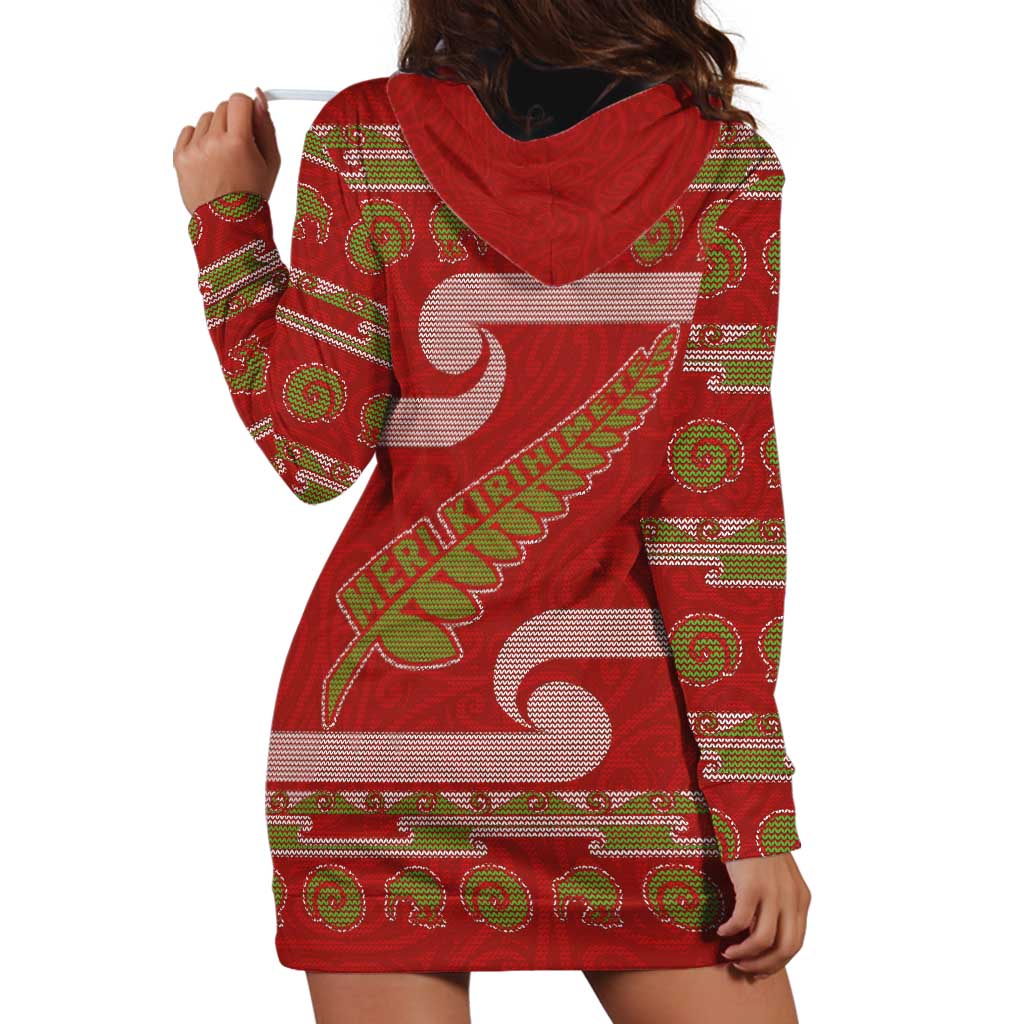 New Zealand Christmas Hoodie Dress Meri Kirihimete Silver Fern Knit Style Green Color LT03 - Polynesian Pride