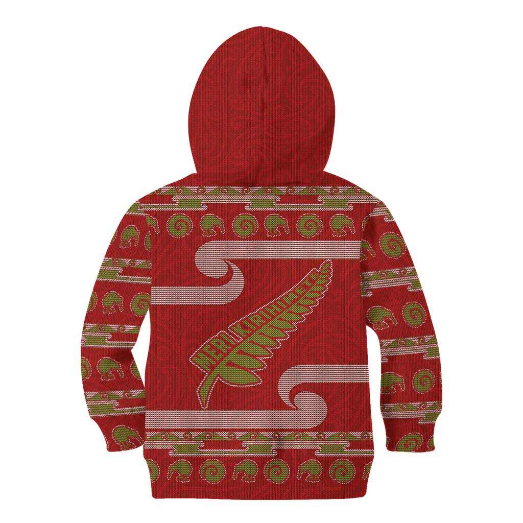 New Zealand Christmas Kid Hoodie Meri Kirihimete Silver Fern Knit Style Green Color LT03 - Polynesian Pride