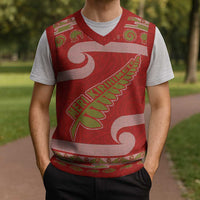 New Zealand Christmas Knitted V-Neck Vest Meri Kirihimete Silver Fern Knit Style Green Color LT03 - Polynesian Pride