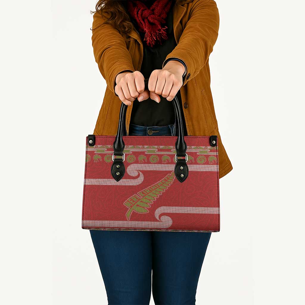 New Zealand Christmas Leather Bag Meri Kirihimete Silver Fern Knit Style Green Color LT03 - Polynesian Pride
