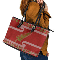 New Zealand Christmas Leather Tote Bag Meri Kirihimete Silver Fern Knit Style Green Color LT03 - Polynesian Pride