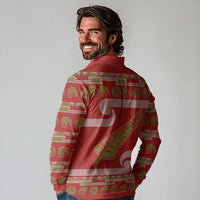 New Zealand Christmas Long Sleeve Polo Shirt Meri Kirihimete Silver Fern Knit Style Green Color - Polynesian Pride