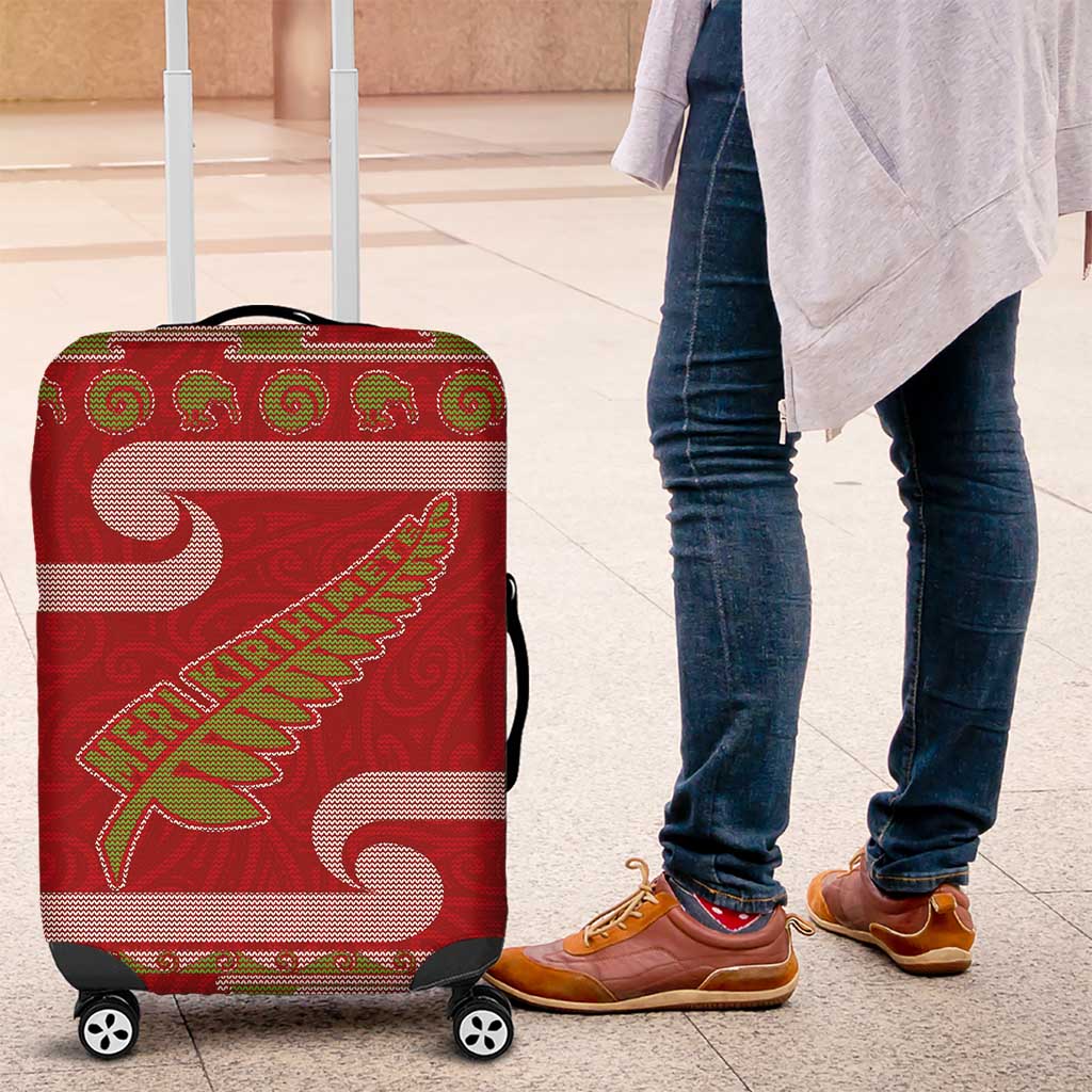 New Zealand Christmas Luggage Cover Meri Kirihimete Silver Fern Knit Style Green Color LT03 Green - Polynesian Pride
