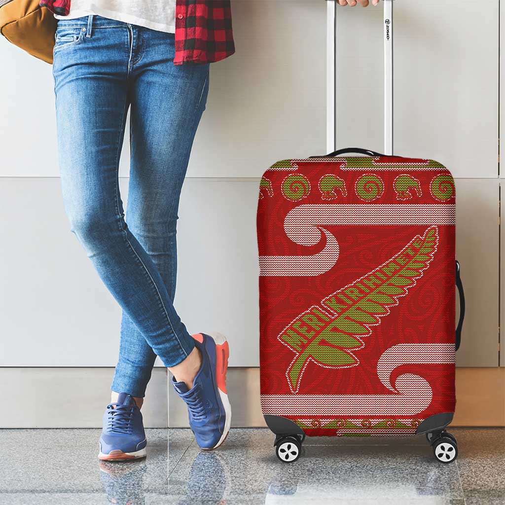 New Zealand Christmas Luggage Cover Meri Kirihimete Silver Fern Knit Style Green Color LT03 - Polynesian Pride