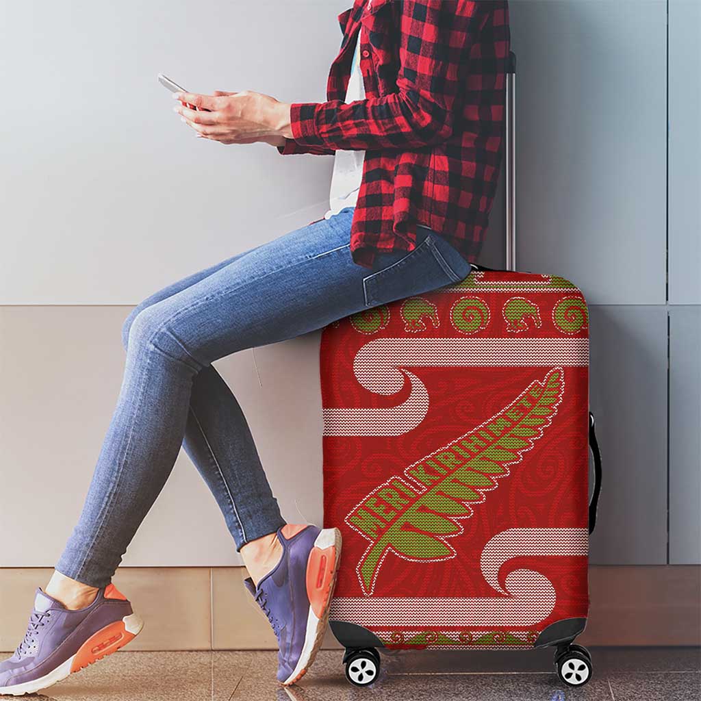 New Zealand Christmas Luggage Cover Meri Kirihimete Silver Fern Knit Style Green Color LT03 - Polynesian Pride