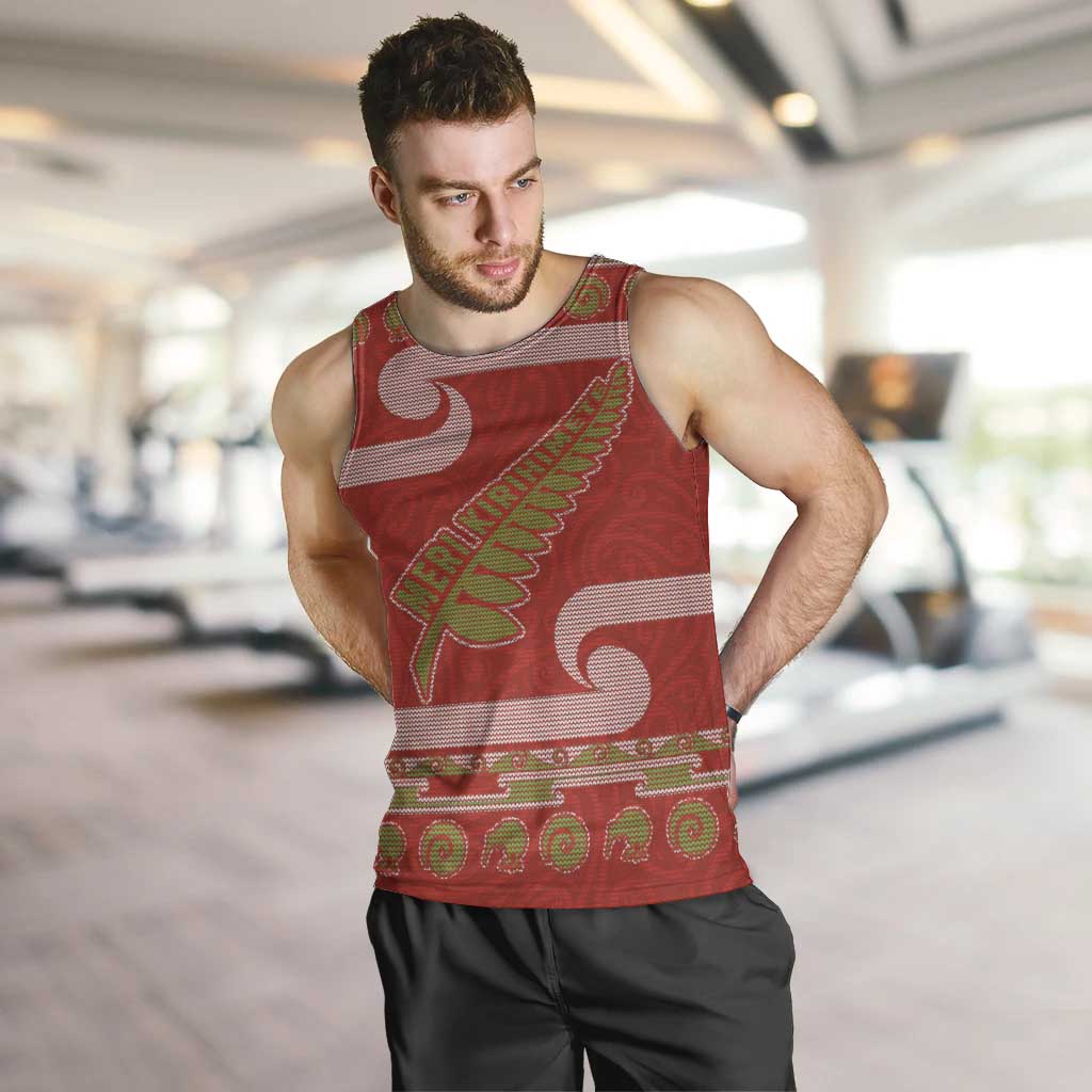 New Zealand Christmas Men Tank Top Meri Kirihimete Silver Fern Knit Style Green Color LT03 Green - Polynesian Pride