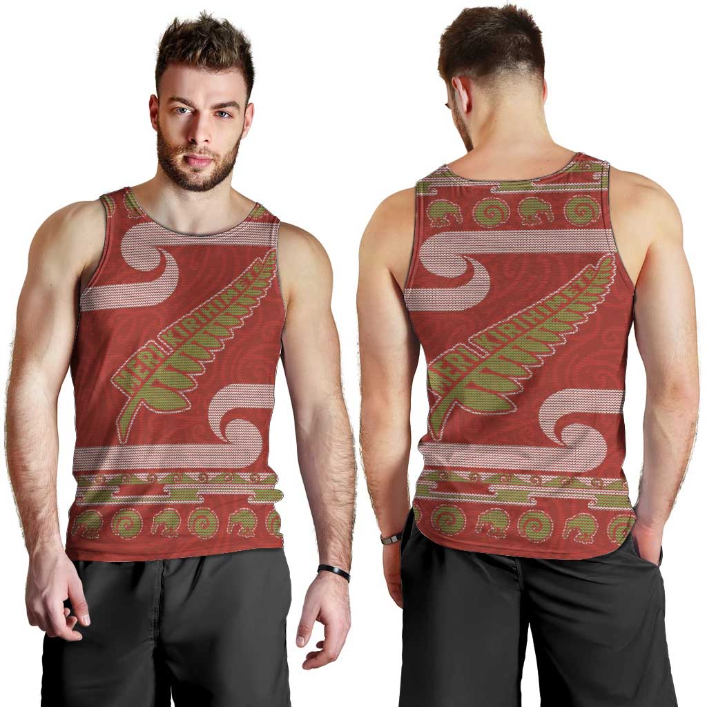 New Zealand Christmas Men Tank Top Meri Kirihimete Silver Fern Knit Style Green Color LT03 - Polynesian Pride