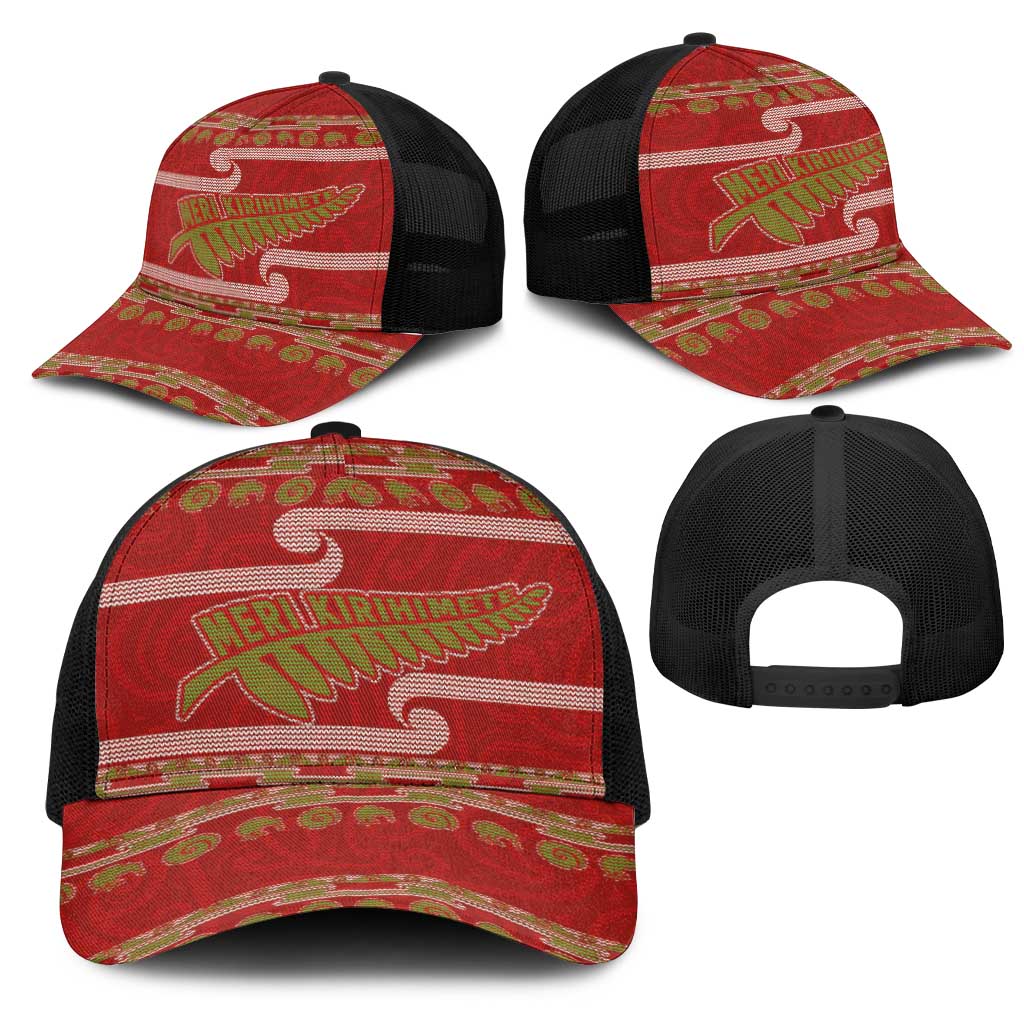 New Zealand Christmas Mesh Trucker Cap Meri Kirihimete Silver Fern Knit Style Green Color - Polynesian Pride