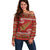 New Zealand Christmas Off Shoulder Sweater Meri Kirihimete Silver Fern Knit Style Green Color - Polynesian Pride