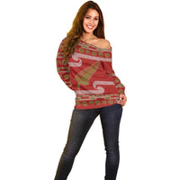 New Zealand Christmas Off Shoulder Sweater Meri Kirihimete Silver Fern Knit Style Green Color LT03 - Polynesian Pride