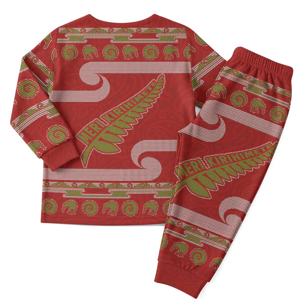 New Zealand Christmas Pajama Set Meri Kirihimete Silver Fern Knit Style Green Color LT03 - Polynesian Pride