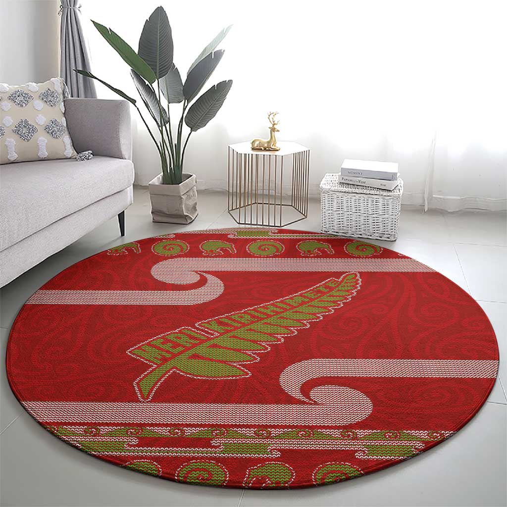 New Zealand Christmas Round Carpet Meri Kirihimete Silver Fern Knit Style Green Color LT03 - Polynesian Pride