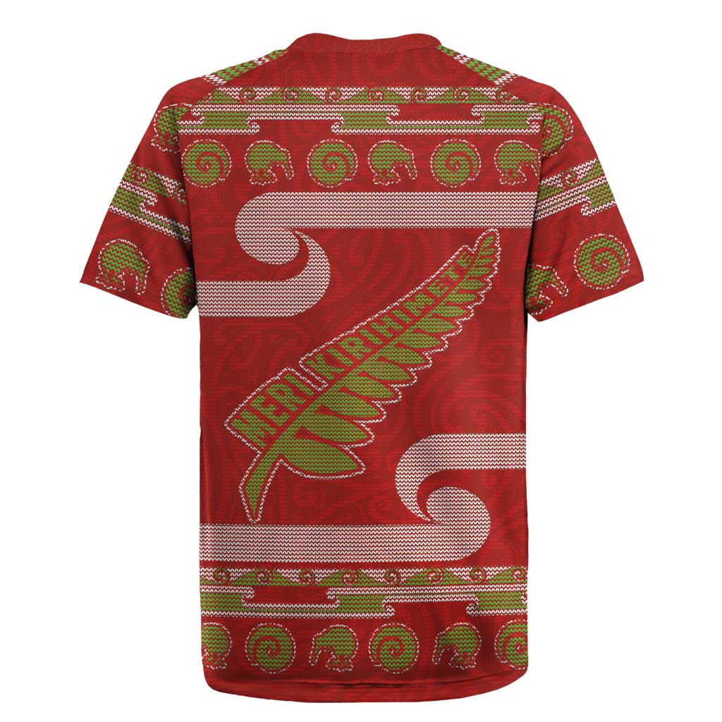 New Zealand Christmas Rugby Jersey Meri Kirihimete Silver Fern Knit Style Green Color LT03 - Polynesian Pride