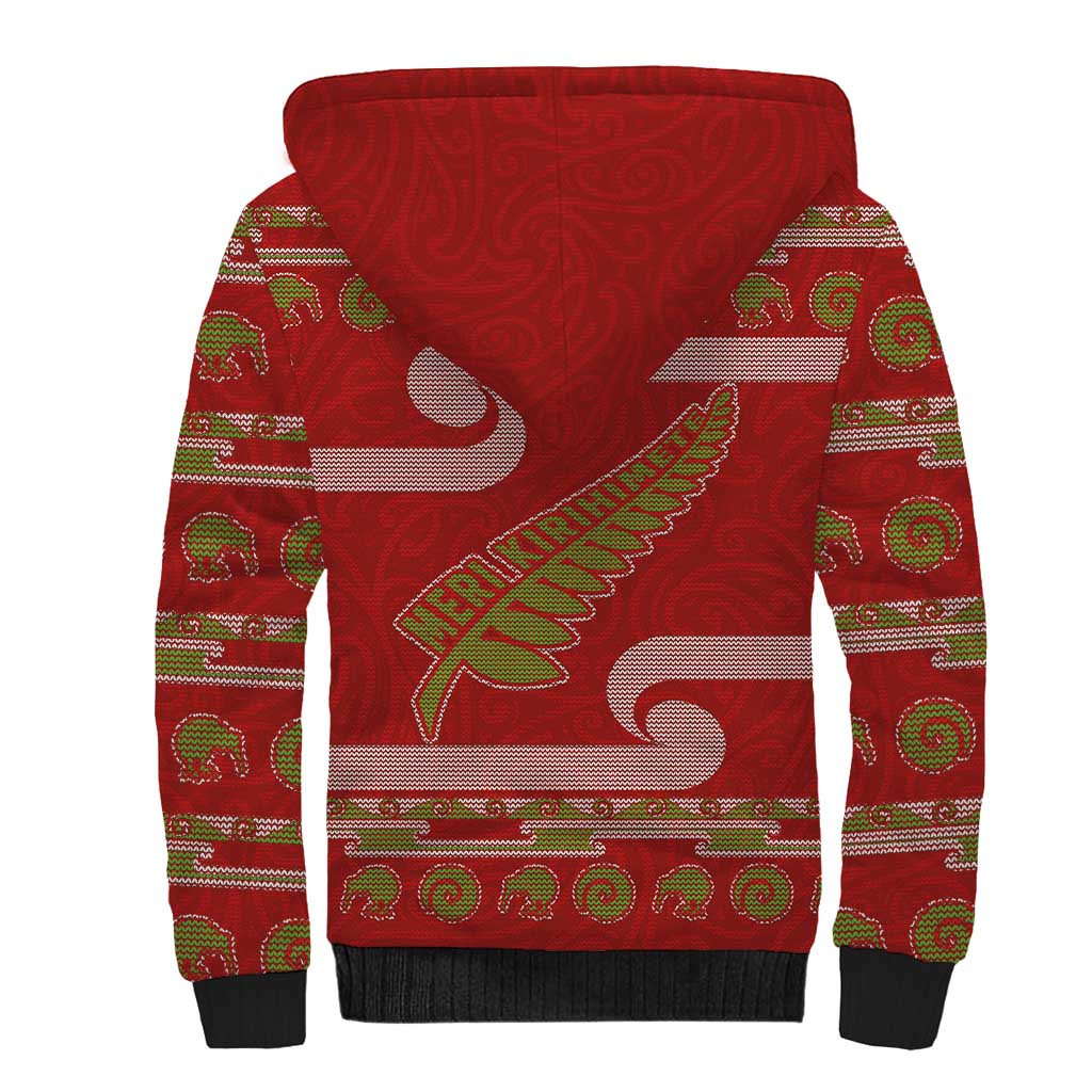 New Zealand Christmas Sherpa Hoodie Meri Kirihimete Silver Fern Knit Style Green Color LT03 - Polynesian Pride