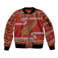 New Zealand Christmas Sleeve Zip Bomber Jacket Meri Kirihimete Silver Fern Knit Style Green Color LT03 Unisex Green - Polynesian Pride