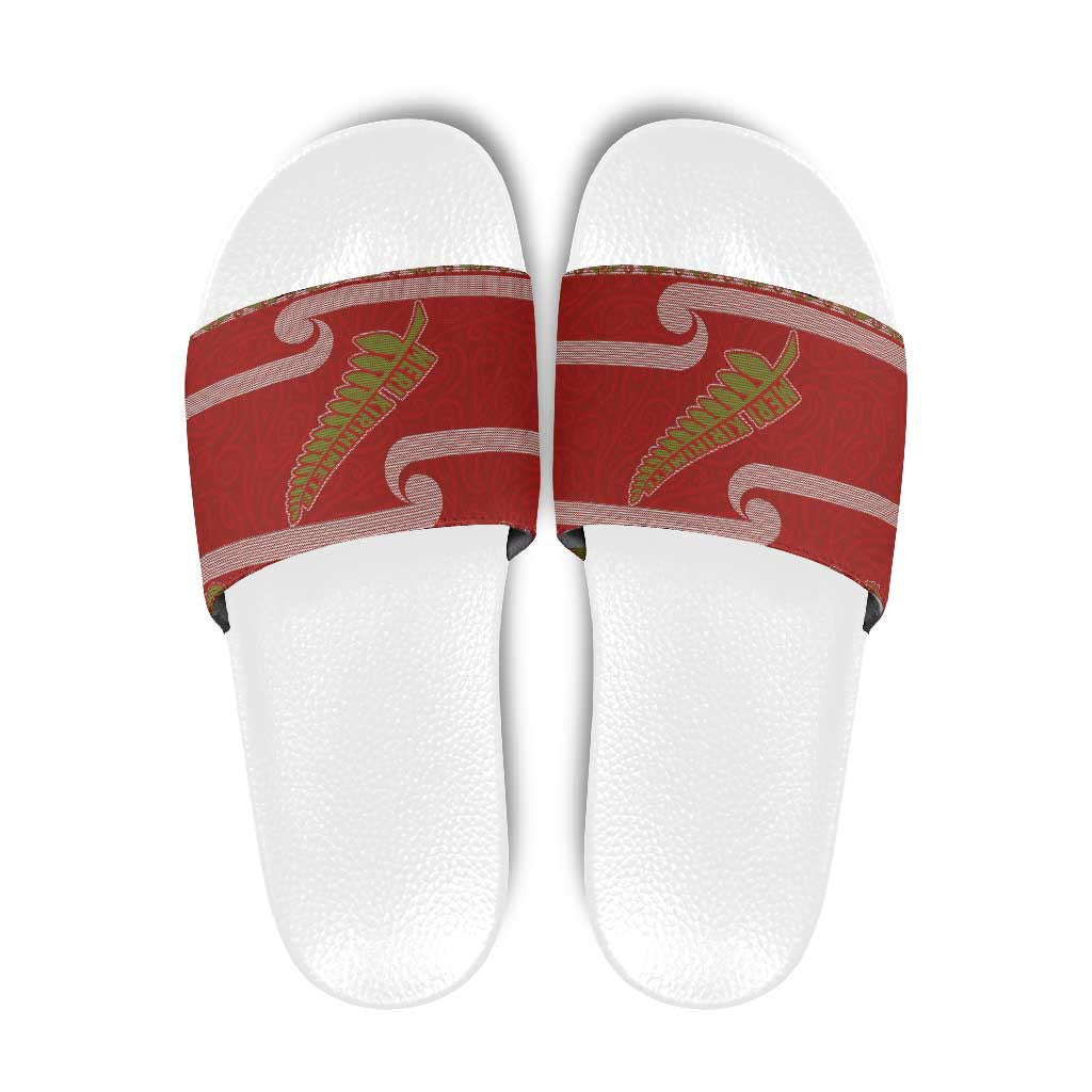New Zealand Christmas Slide Sandals Meri Kirihimete Silver Fern Knit Style Green Color LT03 Green - Polynesian Pride