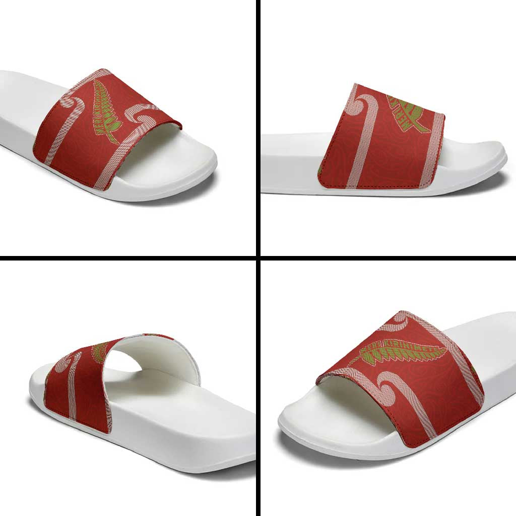New Zealand Christmas Slide Sandals Meri Kirihimete Silver Fern Knit Style Green Color LT03 - Polynesian Pride