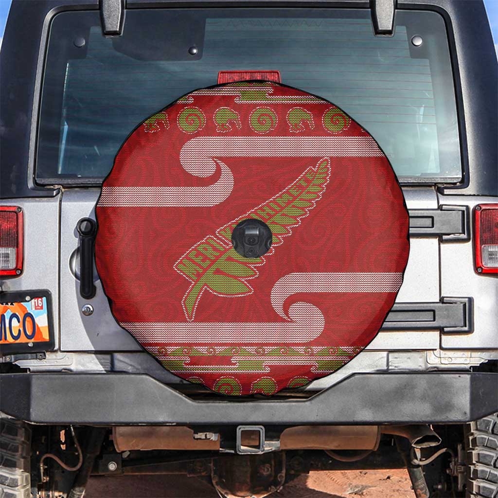 New Zealand Christmas Spare Tire Cover Meri Kirihimete Silver Fern Knit Style Green Color LT03 Green - Polynesian Pride