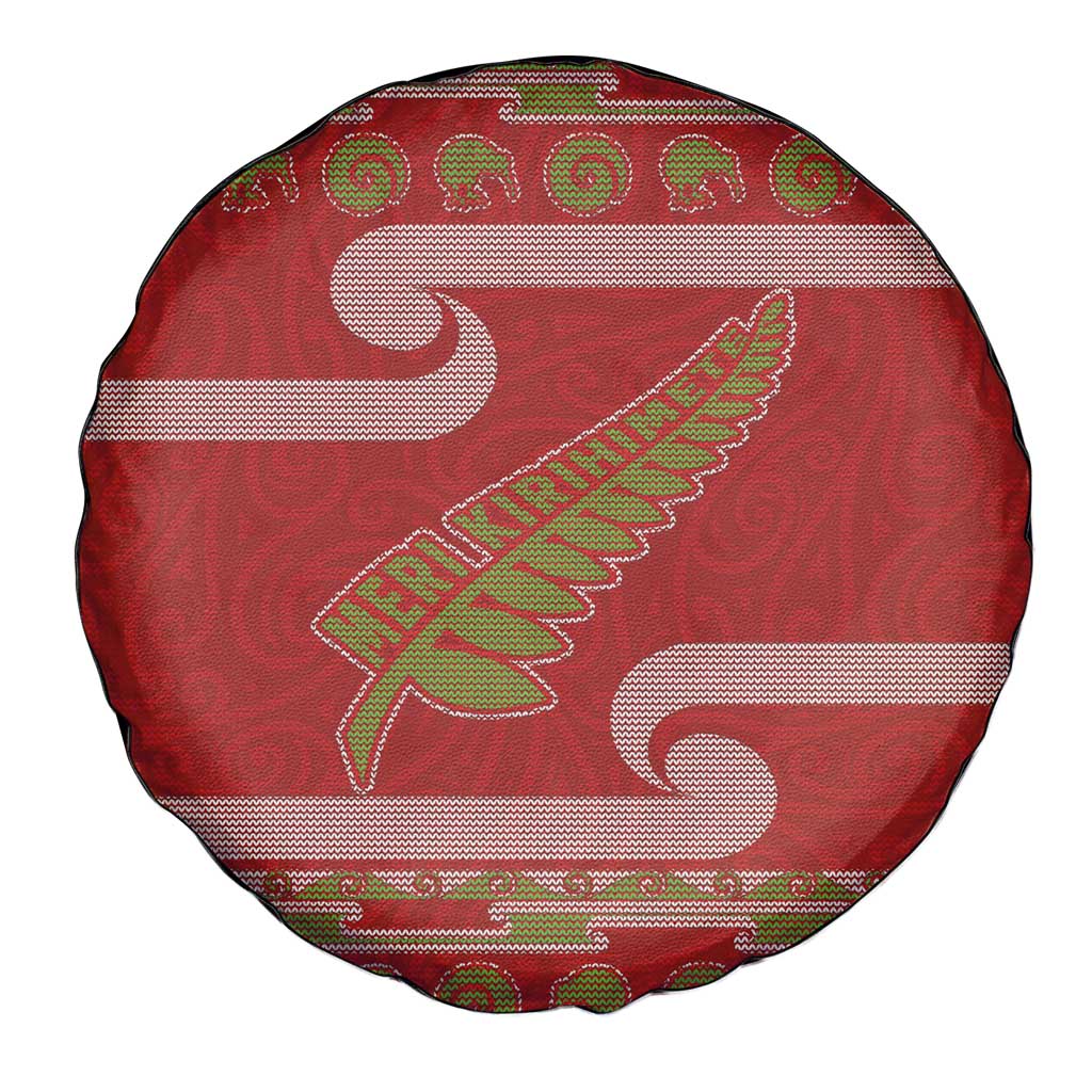 New Zealand Christmas Spare Tire Cover Meri Kirihimete Silver Fern Knit Style Green Color LT03 - Polynesian Pride
