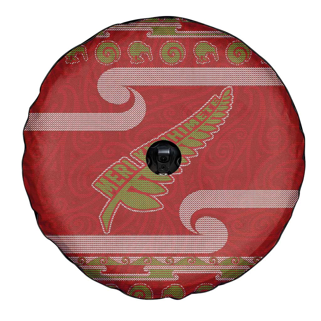New Zealand Christmas Spare Tire Cover Meri Kirihimete Silver Fern Knit Style Green Color LT03 - Polynesian Pride