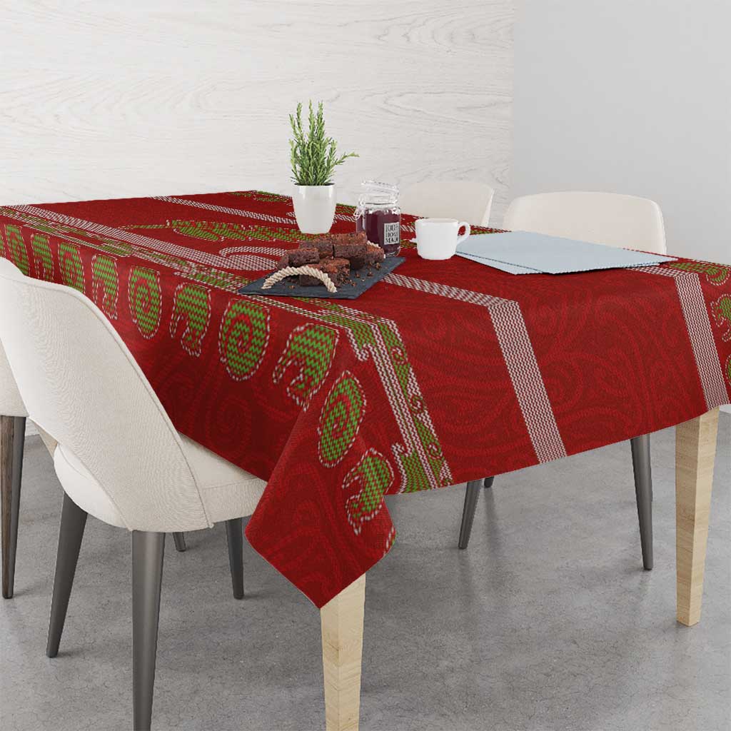 New Zealand Christmas Tablecloth Meri Kirihimete Silver Fern Knit Style Green Color - Polynesian Pride