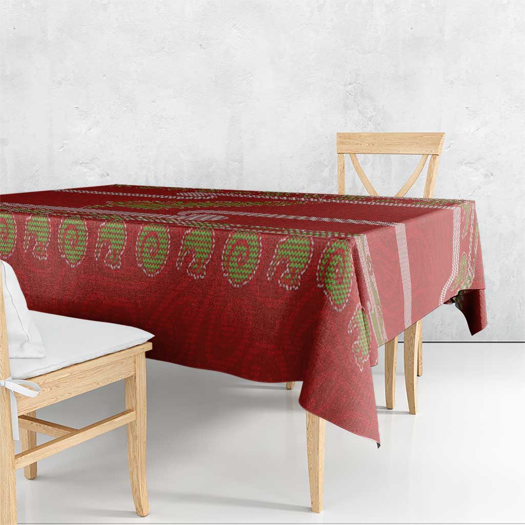 New Zealand Christmas Tablecloth Meri Kirihimete Silver Fern Knit Style Green Color - Polynesian Pride
