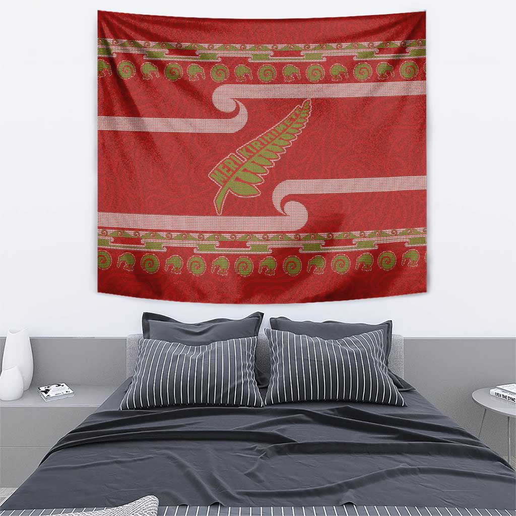 New Zealand Christmas Tapestry Meri Kirihimete Silver Fern Knit Style Green Color - Polynesian Pride