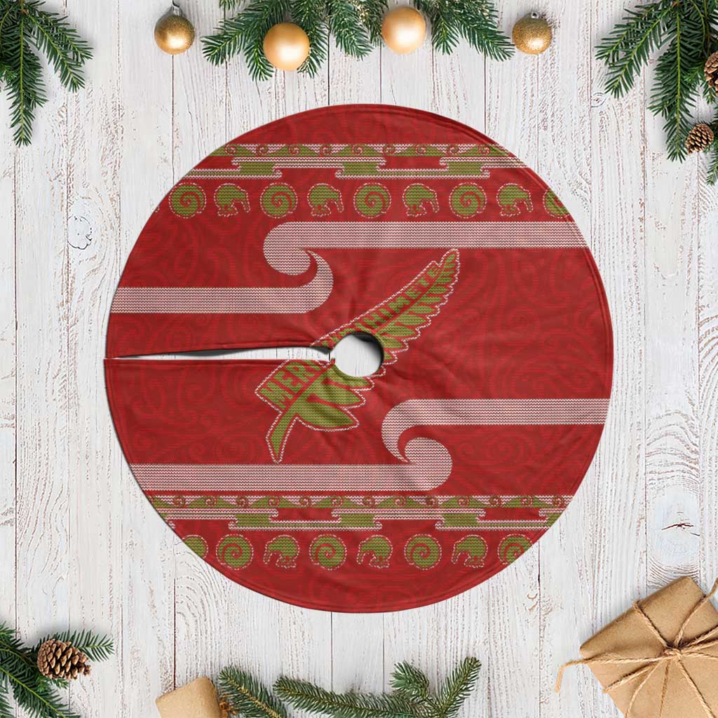 New Zealand Christmas Tree Skirt Meri Kirihimete Silver Fern Knit Style Green Color LT03 Casual Green - Polynesian Pride