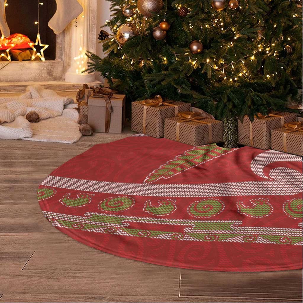 New Zealand Christmas Tree Skirt Meri Kirihimete Silver Fern Knit Style Green Color LT03 - Polynesian Pride