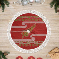 New Zealand Christmas Tree Skirt Meri Kirihimete Silver Fern Knit Style Green Color LT03 Fringed Green - Polynesian Pride