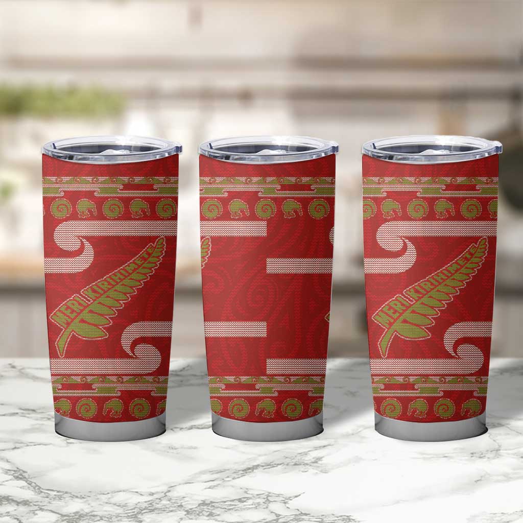 New Zealand Christmas Tumbler Cup Meri Kirihimete Silver Fern Knit Style Green Color LT03 - Polynesian Pride