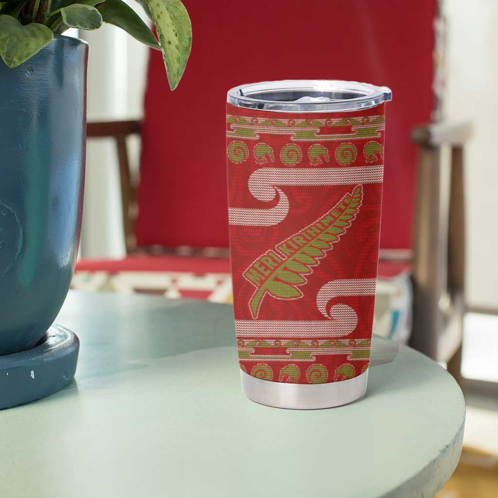 New Zealand Christmas Tumbler Cup Meri Kirihimete Silver Fern Knit Style Green Color LT03 - Polynesian Pride