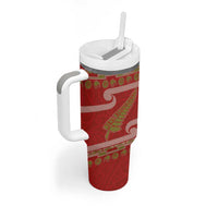 New Zealand Christmas Tumbler With Handle Meri Kirihimete Silver Fern Knit Style Green Color LT03 - Polynesian Pride
