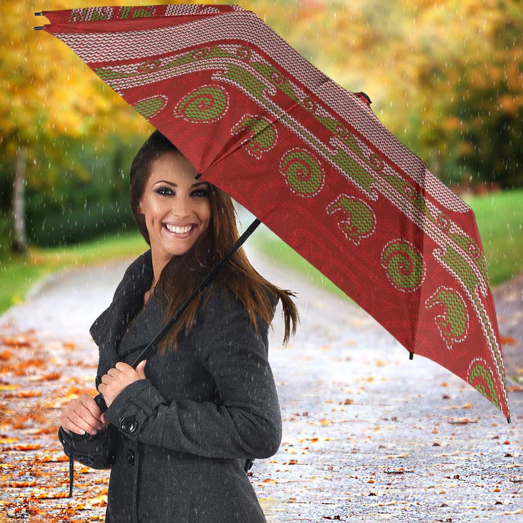 New Zealand Christmas Umbrella Meri Kirihimete Silver Fern Knit Style Green Color LT03 - Polynesian Pride