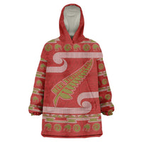 New Zealand Christmas Wearable Blanket Hoodie Meri Kirihimete Silver Fern Knit Style Green Color LT03 One Size Green - Polynesian Pride