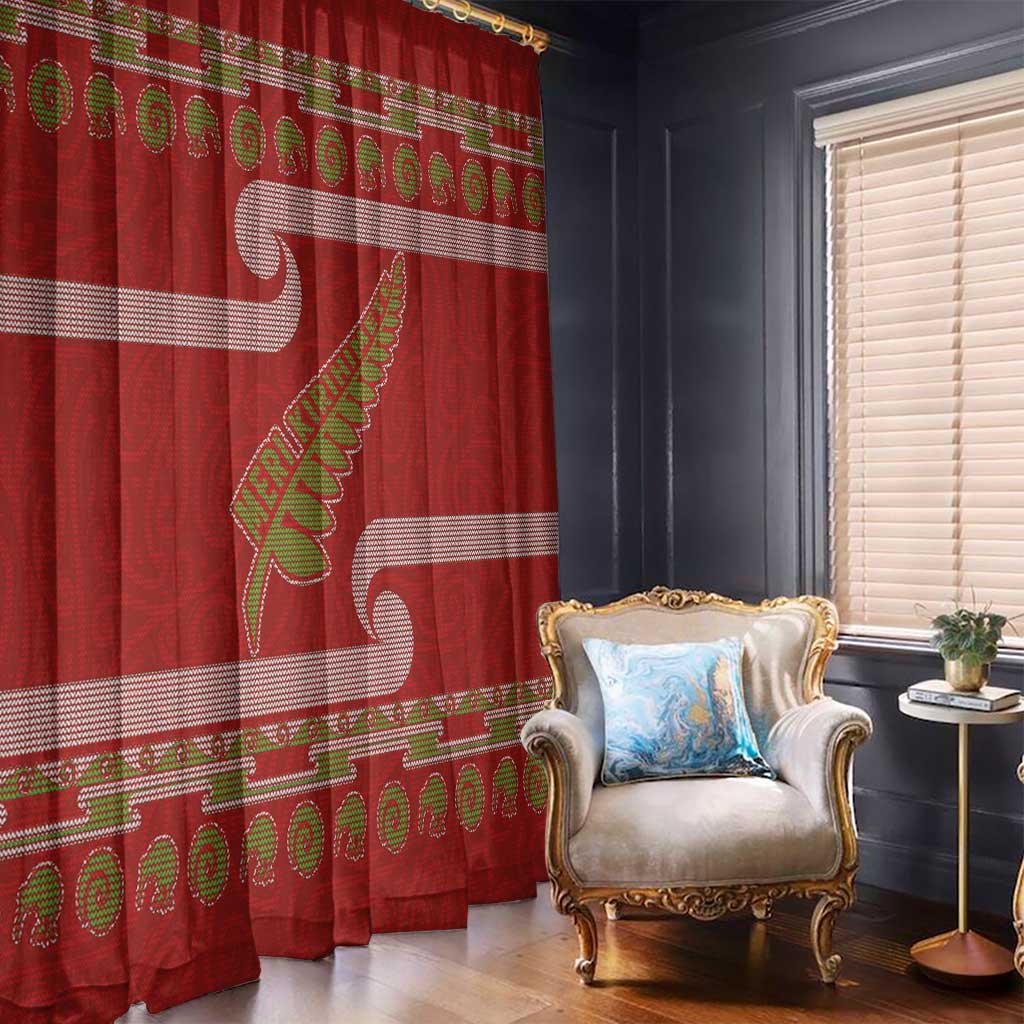 New Zealand Christmas Window Curtain Meri Kirihimete Silver Fern Knit Style Green Color LT03 - Polynesian Pride