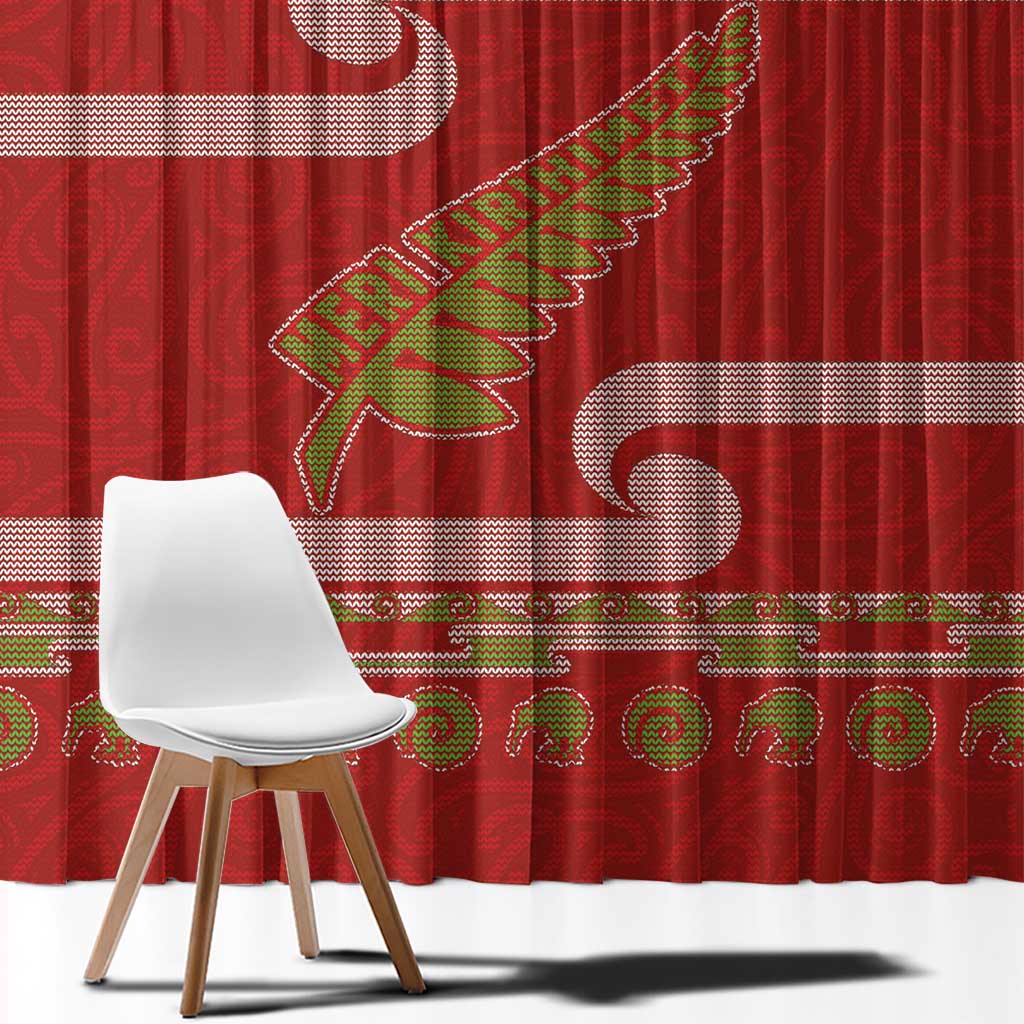 New Zealand Christmas Window Curtain Meri Kirihimete Silver Fern Knit Style Green Color LT03 - Polynesian Pride