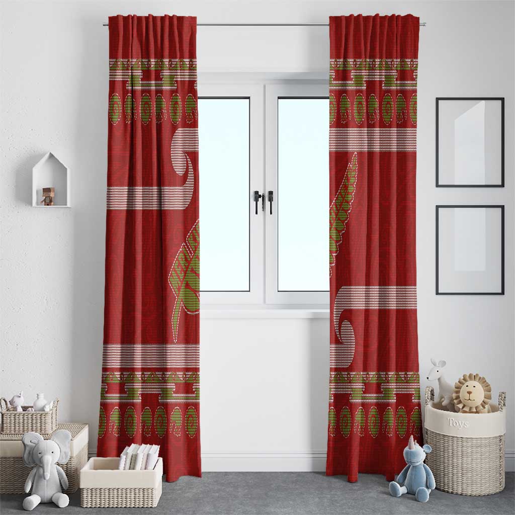 New Zealand Christmas Window Curtain Meri Kirihimete Silver Fern Knit Style Green Color LT03 - Polynesian Pride