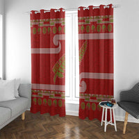 New Zealand Christmas Window Curtain Meri Kirihimete Silver Fern Knit Style Green Color LT03 With Grommets Green - Polynesian Pride