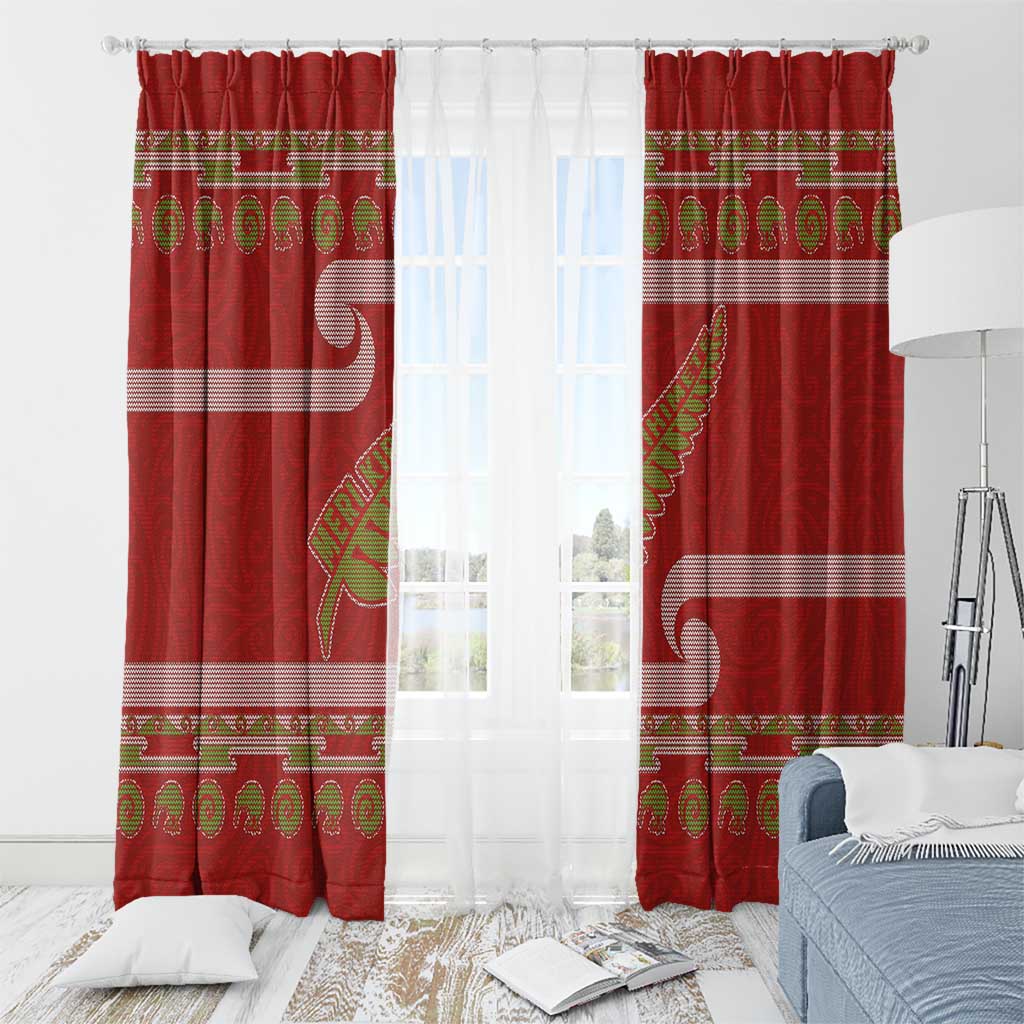 New Zealand Christmas Window Curtain Meri Kirihimete Silver Fern Knit Style Green Color LT03 - Polynesian Pride