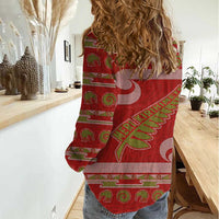 New Zealand Christmas Women Casual Shirt Meri Kirihimete Silver Fern Knit Style Green Color LT03 - Polynesian Pride