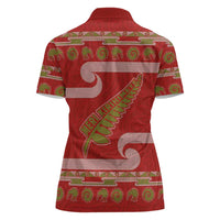 New Zealand Christmas Women Polo Shirt Meri Kirihimete Silver Fern Knit Style Green Color LT03 - Polynesian Pride