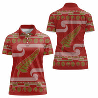 New Zealand Christmas Women Polo Shirt Meri Kirihimete Silver Fern Knit Style Green Color LT03 - Polynesian Pride