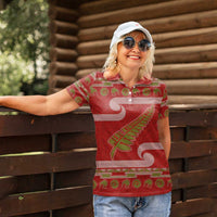 New Zealand Christmas Women Polo Shirt Meri Kirihimete Silver Fern Knit Style Green Color LT03 - Polynesian Pride
