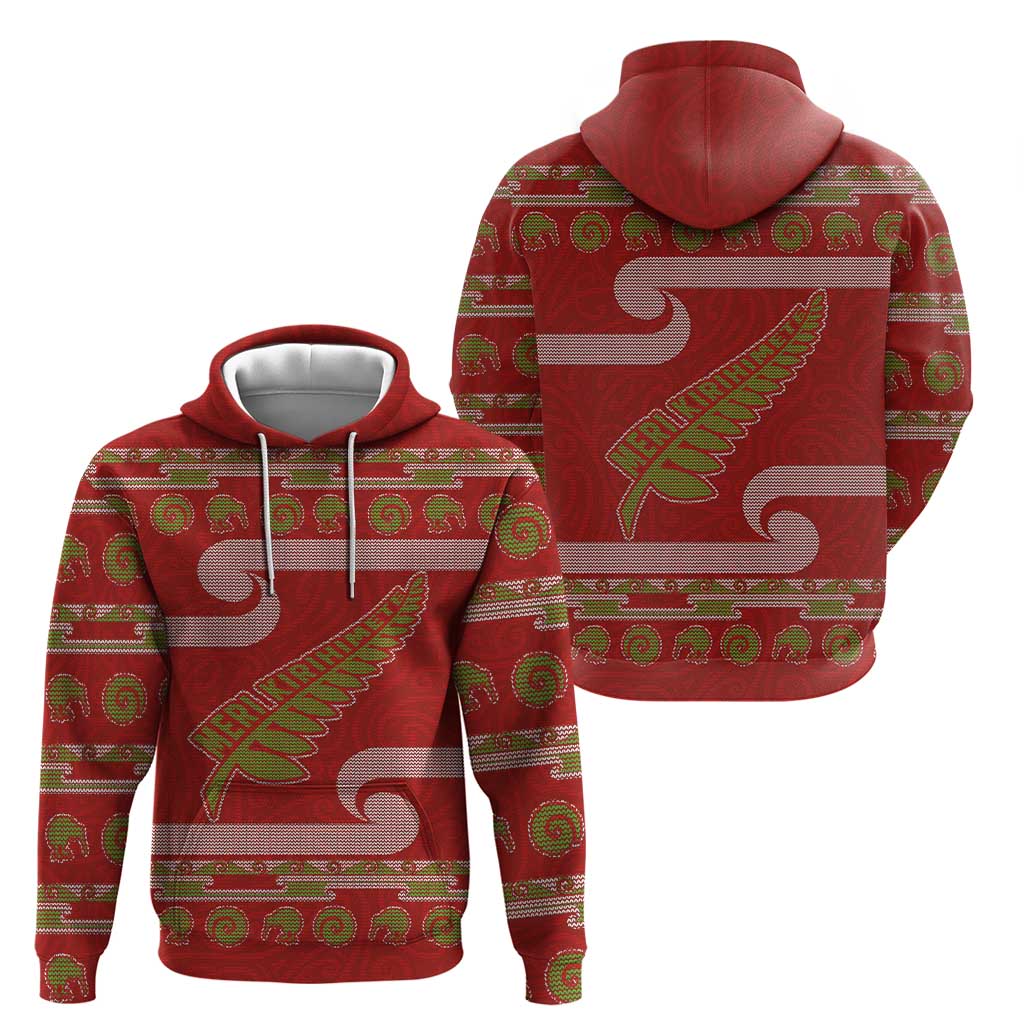 New Zealand Christmas Zip Hoodie Meri Kirihimete Silver Fern Knit Style Green Color - Polynesian Pride