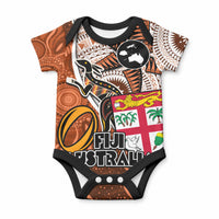 Fiji Australia Rugby Baby Onesie Kangaroo and Palm Tree Orange Tapa Pattern Mix Aboriginal LT03 Orange - Polynesian Pride