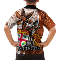 Fiji Australia Rugby Family Matching Long Sleeve Bodycon Dress and Hawaiian Shirt Kangaroo and Palm Tree Orange Tapa Pattern Mix Aboriginal LT03 - Polynesian Pride