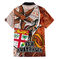 Fiji Australia Rugby Family Matching Short Sleeve Bodycon Dress and Hawaiian Shirt Kangaroo and Palm Tree Orange Tapa Pattern Mix Aboriginal LT03 - Polynesian Pride