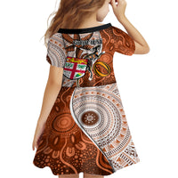 Personalised Fiji Australia Rugby Family Matching Long Sleeve Bodycon Dress and Hawaiian Shirt Kangaroo and Palm Tree Orange Tapa Pattern Mix Aboriginal LT03 - Polynesian Pride